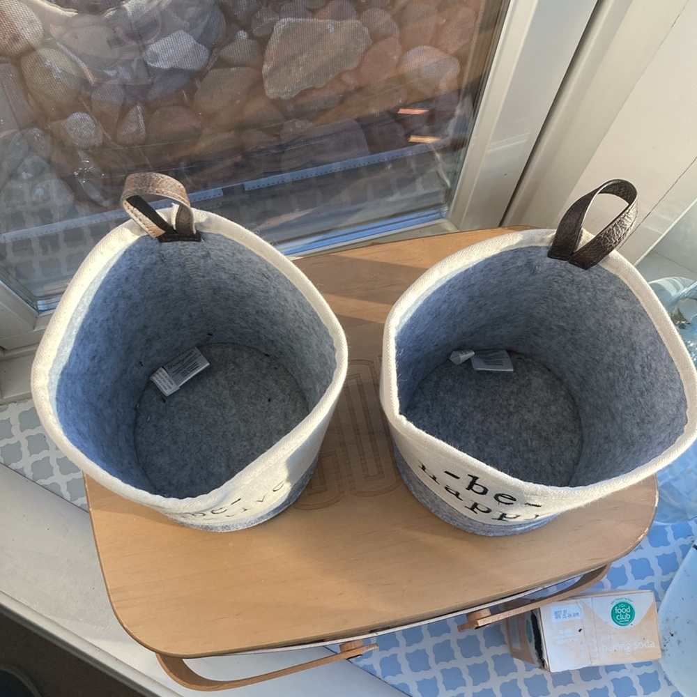 2 Thirty One Felt Hanging Bins in Natural and Whisper Grey - Embroidered - Picture 2 of 4